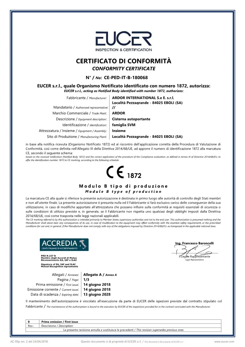 Certificado PED-B ARDOR 180068